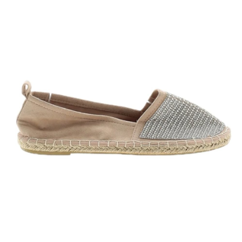 Primark Pale pink nude espadrilles embellished rhinestone pearls 39 8